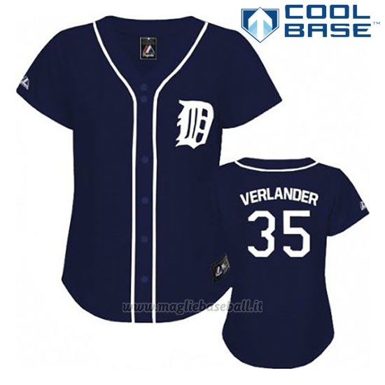 Maglia Baseball Uomo Detroit Tigers Justin Verlander 35 Blu Blu Cool Base